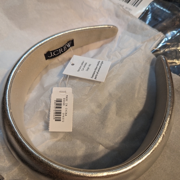 NWT🤩 J. CREW 💌🩶ROSSI PUFFED HEADBAND: SILVER MIRROR🩶💌 ⭐ METALLIC LEATHER!⭐ - Picture 6 of 8